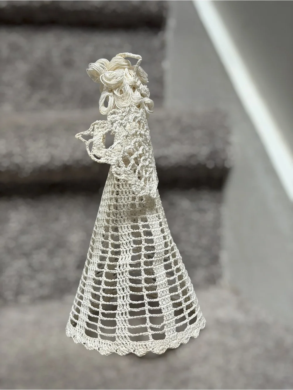 Handmade Crochet Angel Christmas Tree Topper Lace Praying Angel Holiday Decor